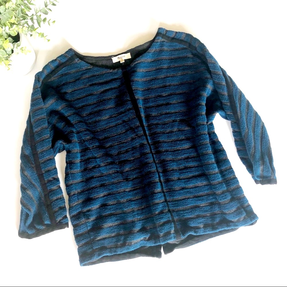 Madewell Stripe Back Zip 3/4 Sleeve Blue Gray Sm